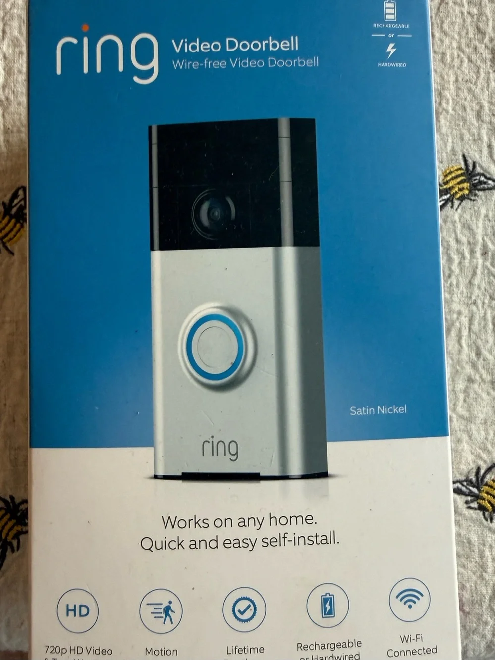 NEW Ring Video Doorbell 1st Gen Wire-Free HD WiFi Satin Nickel in Box
